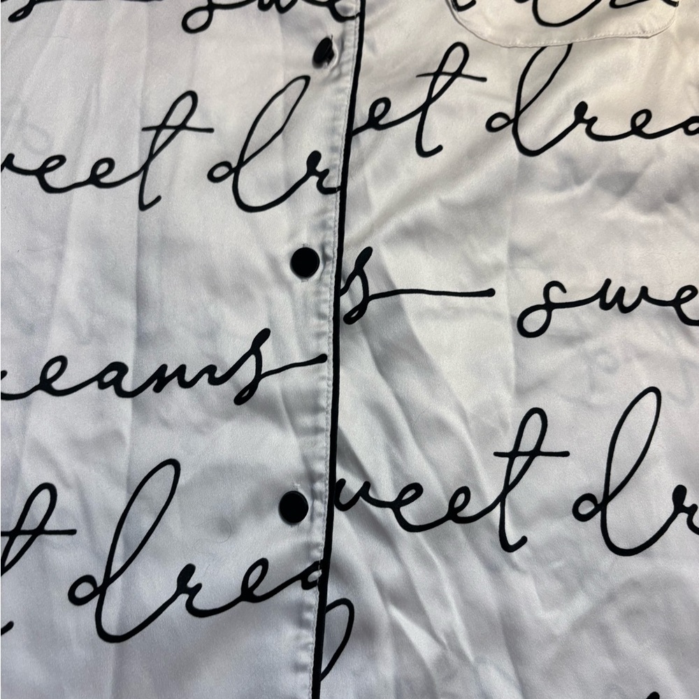Victoria's Secret Nightgown Small White Satin Long Pajama Shirt Black Script - Picture 9 of 13